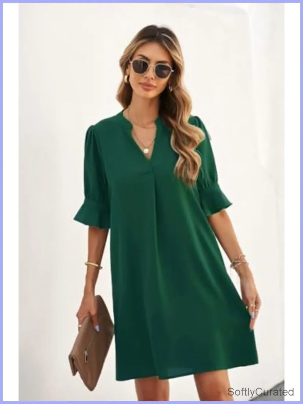 Womens Summer Ruffle Short Sleeve V Neck Shift Dress | Vacation Travel Outfit,